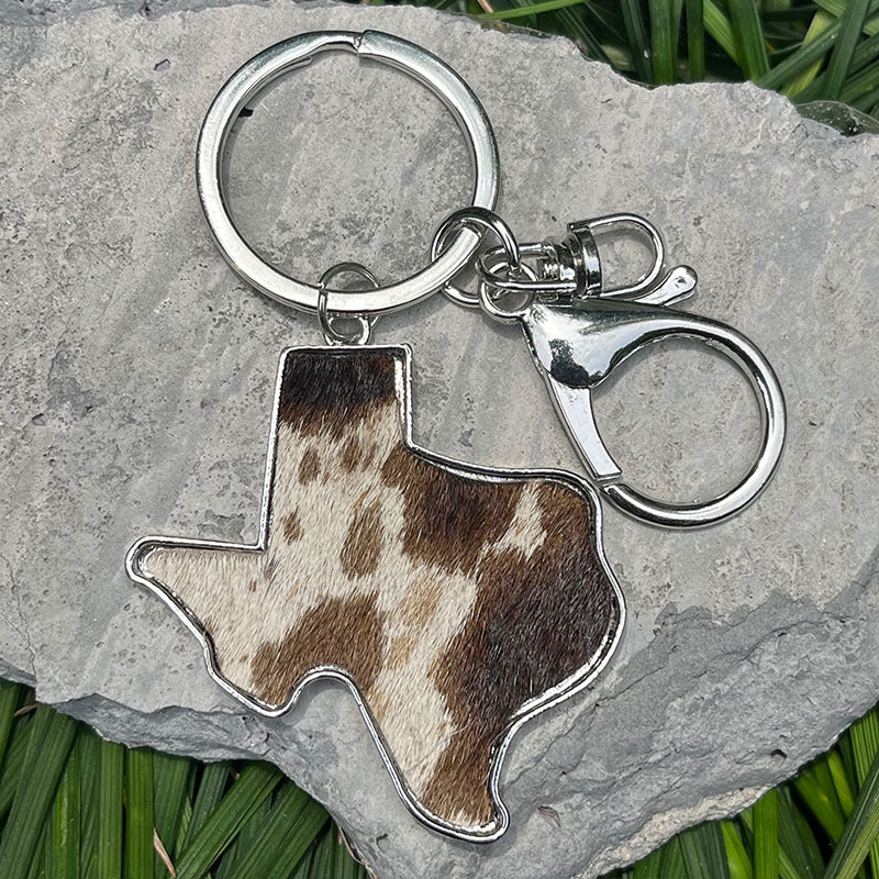 Wholesale 2PCS/PACK Western Map West Leather Keychain Alloy Leopard Print Cow